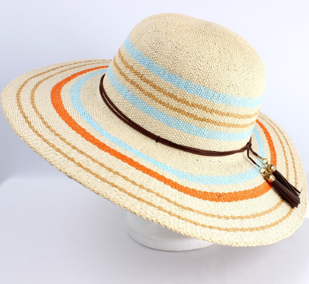 Dome with wide striped brim and band w tassels natural  Style: SC/1402 image 0